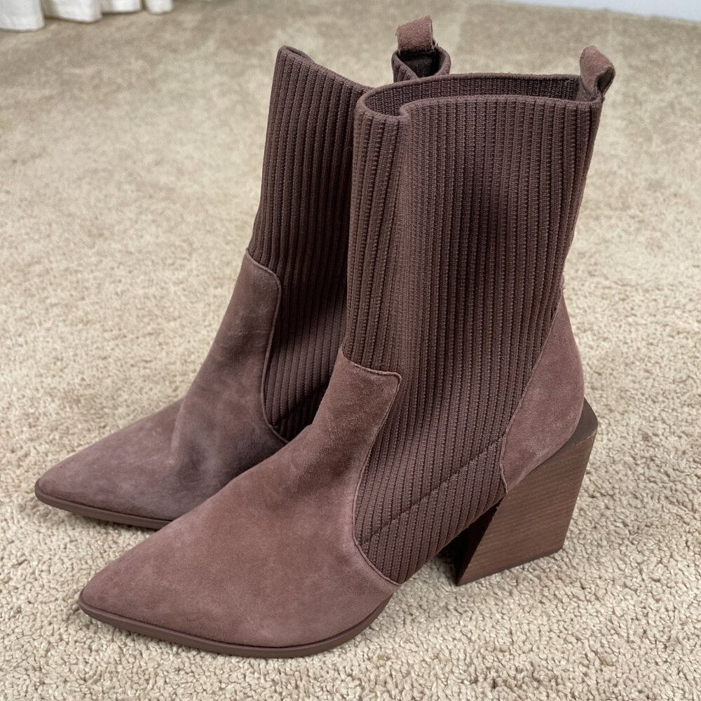 Steve Madden Boots Womens 10 Brown Tackle Block Heel Sock Ribbed Western Point - Picture 2 of 8
